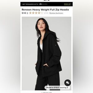 ALO YOGA RENOWN HEAVY WEIGHT FULL ZIP HOODIE SIZE MEDIUM BLACK